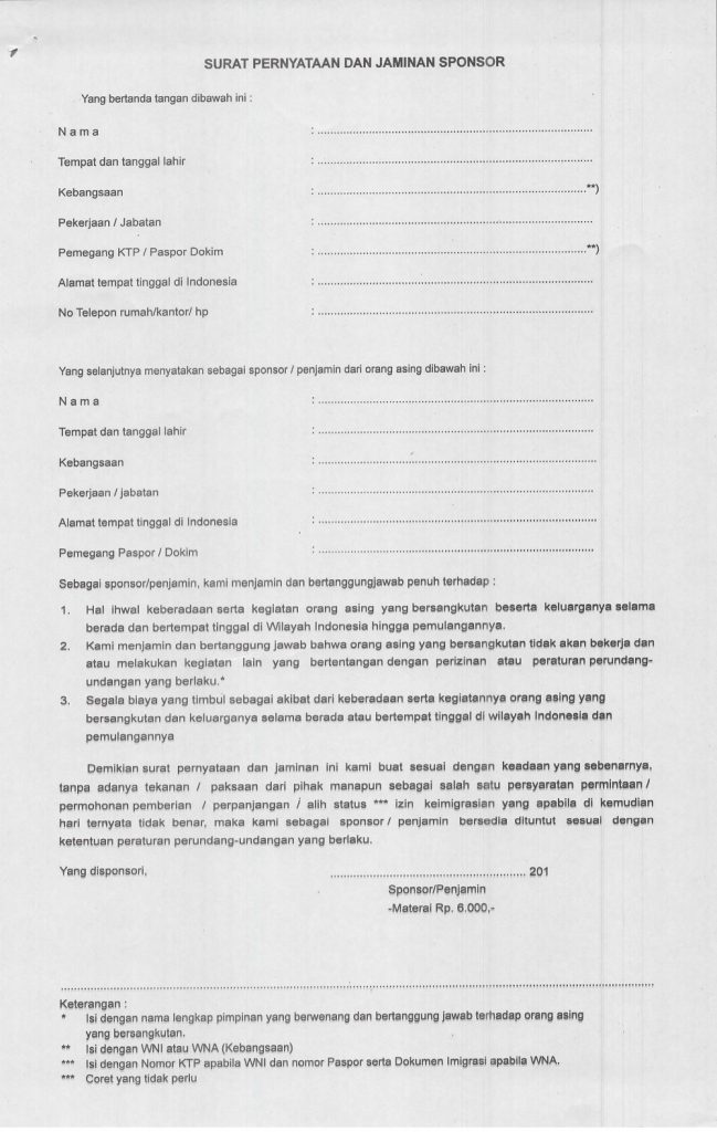 Surat Pernyataan dan Jaminan Sponsor - Bali Scoop